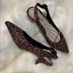 Leopard suede synthetic kitten heels